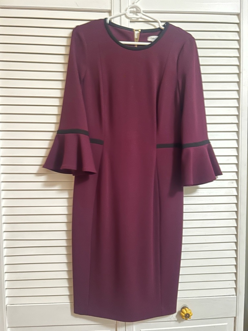 Calvin Klein Wine Midi Dress with Black Trim
